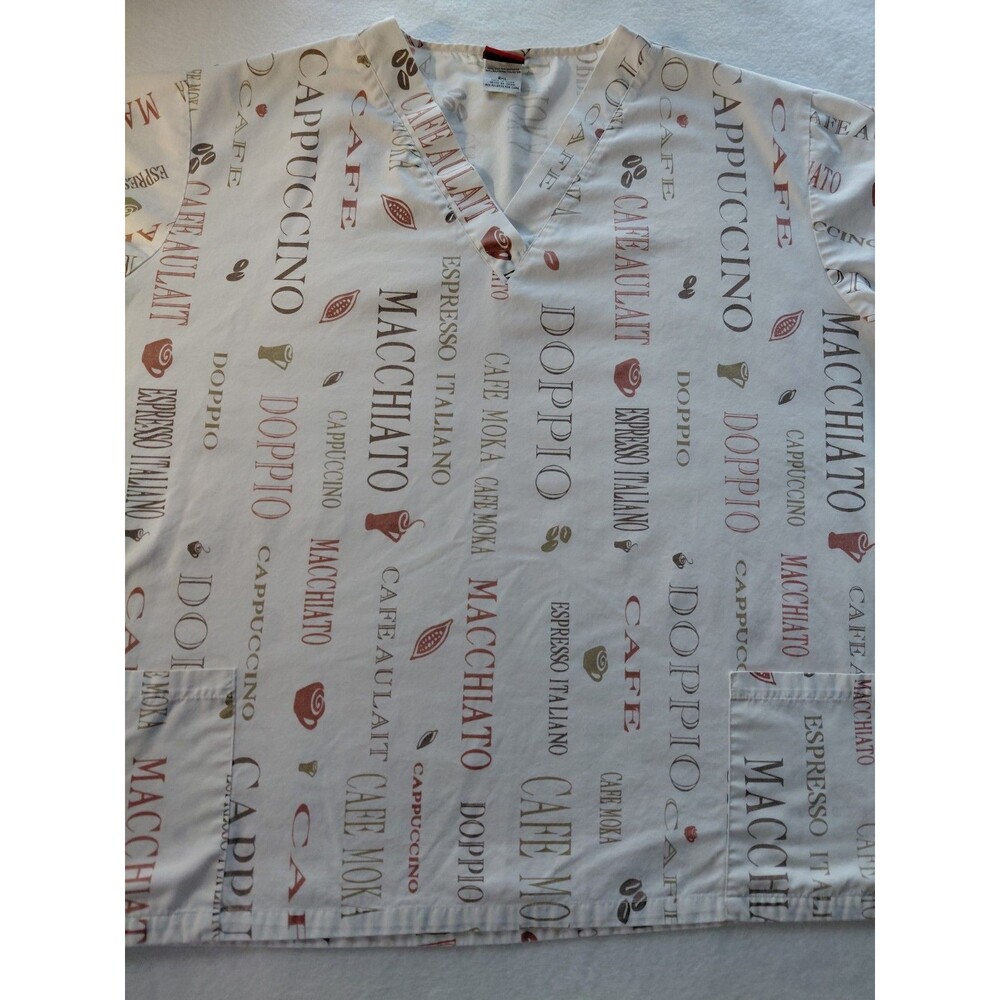 Salus‎ Scrub Top Coffee Theme Print